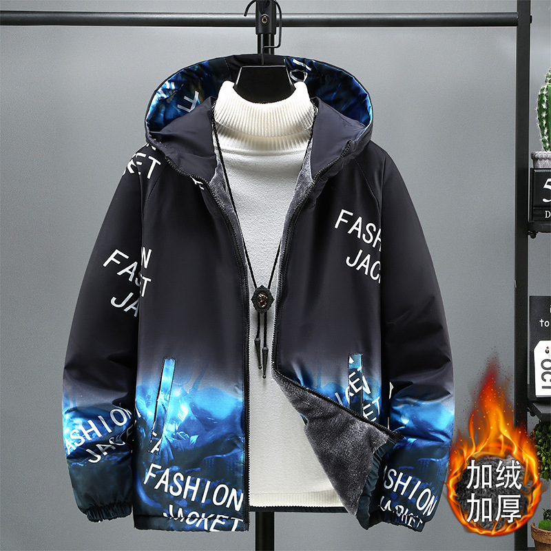 Cross-border fleece-lined cotton-padded coat men's student autumn and winter casual men's jacket cotton-padded coat hooded cotton-padded jacket Cross-border fleece-lined cotton-padded coat men's student autumn and winter casual men's jacket cotton-padded coat hooded cotton-padded jacket