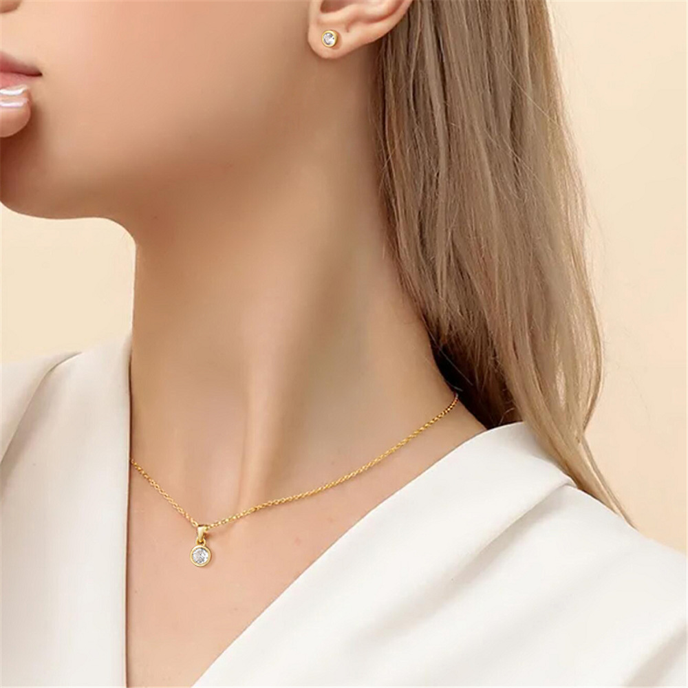 6g Weight Zircon Inlay Material Jewelry Set Classification Earrings + Necklace Quantity Holiday, Daily Occasion 925 Sterling Silver Material Round Pattern Women's Gender Inlay Design Shiny Style 925 Sterling Silver Zircon Inlay Round Jewelry Set 3