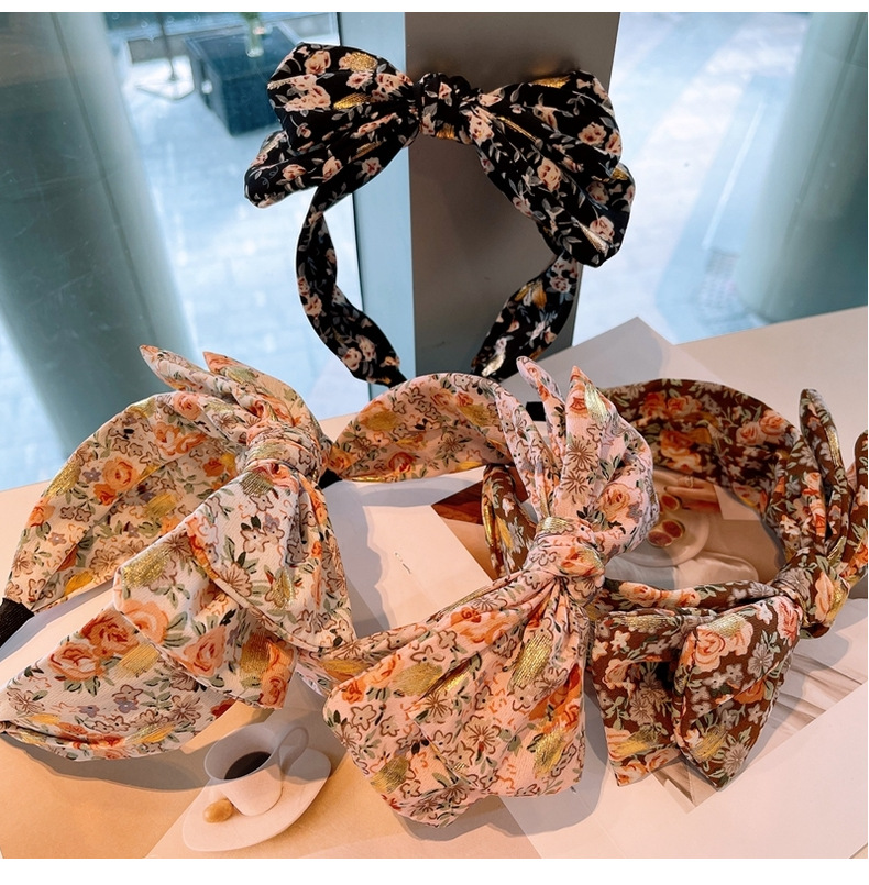 Retro Floral Double Bow Headband display picture 15