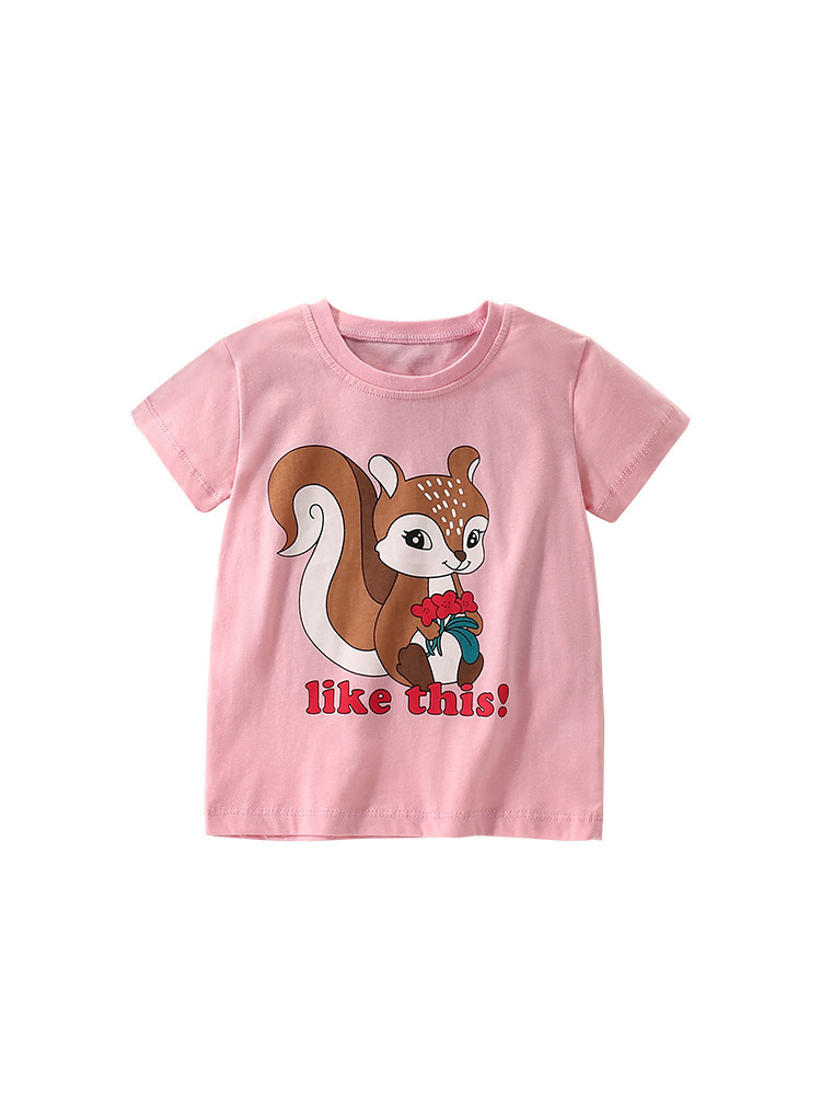 Malwee niñas de manga corta de verano nuevo estilo europeo y americano camiseta de niños de media edad, niñas de cuello redondo ropa infantil