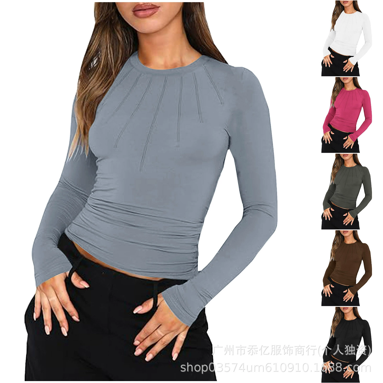 Европейская и американская трансграничная внешнеторговая женская одежда 2024 Amazon осень-зима с круглым вырезом с длинными рукавами повседневная футболка