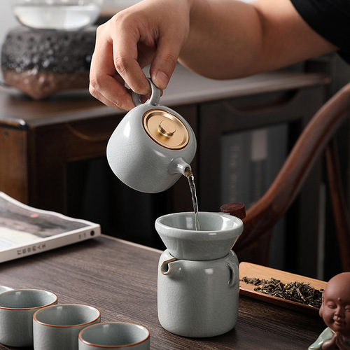 Ruyao Keshan Gongfu Tea Set High-end Gift Box Ceramic Teapot and Cups Corporate Gift Logo Manufacturer Wholesale