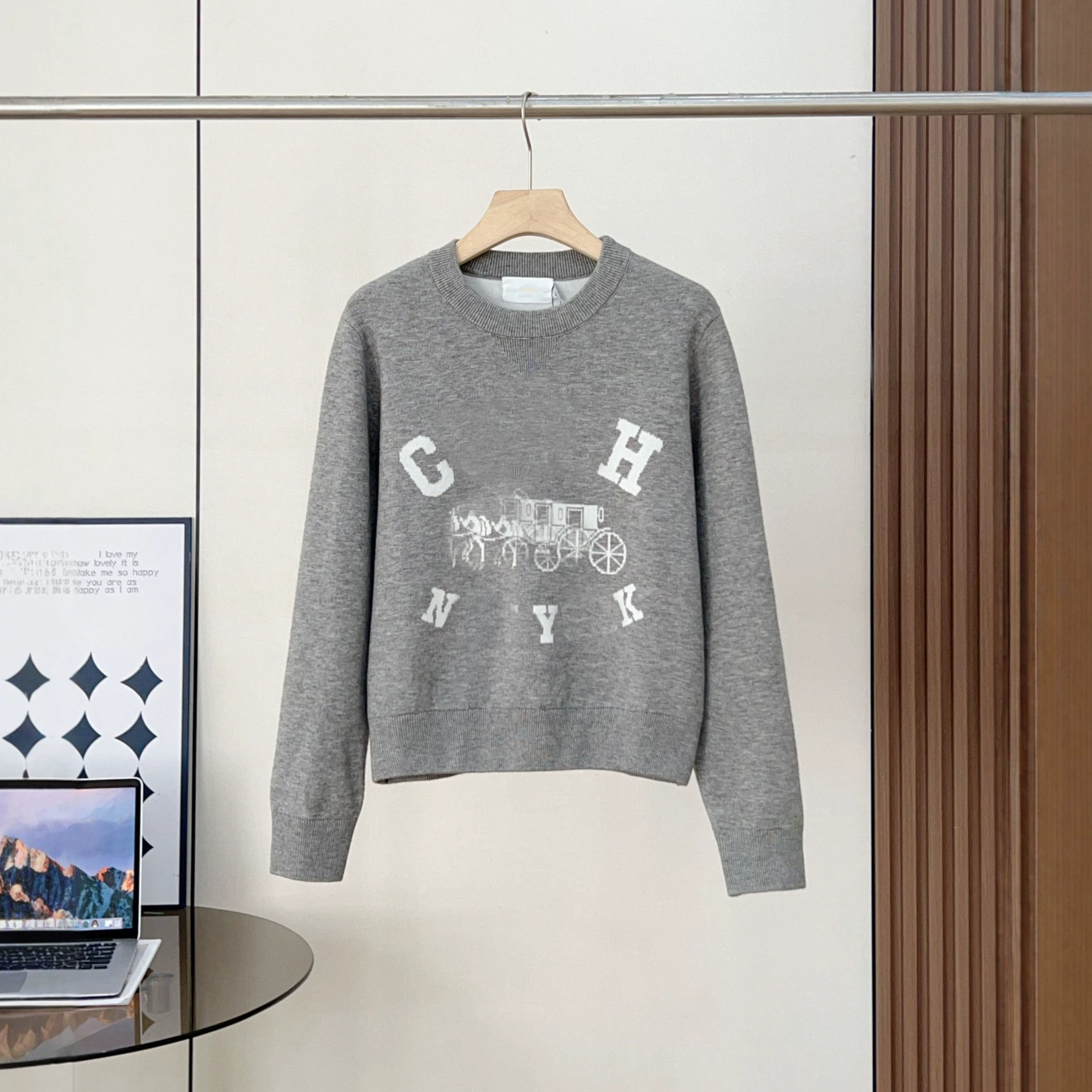 Koja gray carriage sweater 2026 autumn and winter new round neck loose knit casual simple versatile wool sweater for women