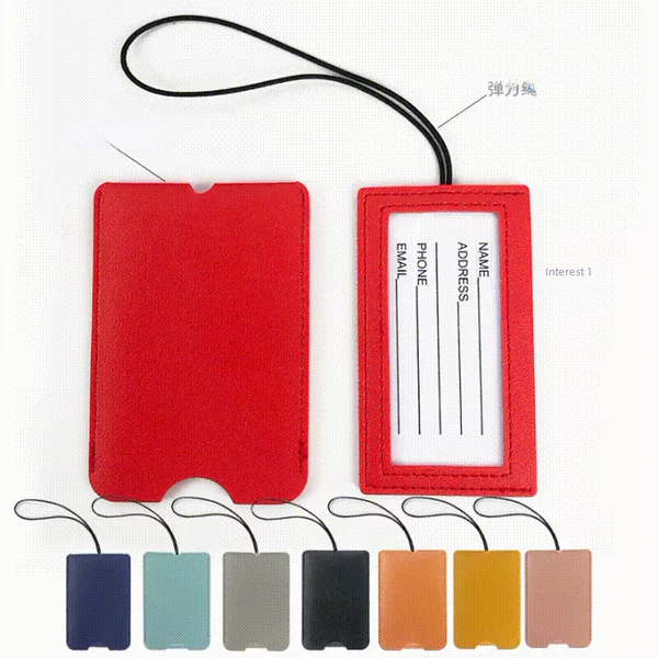 in stock double-layer pu leather multicolor with hidden pull-out luggage tag with printed paper card luggage tag wholesale