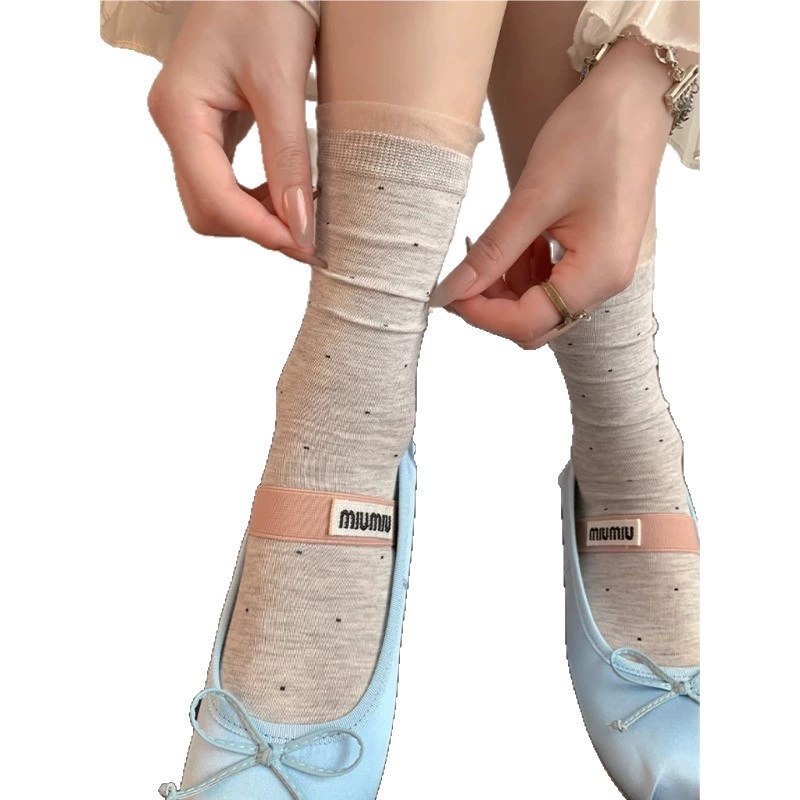 Autumn cotton summer thin white knee socks, mid-length