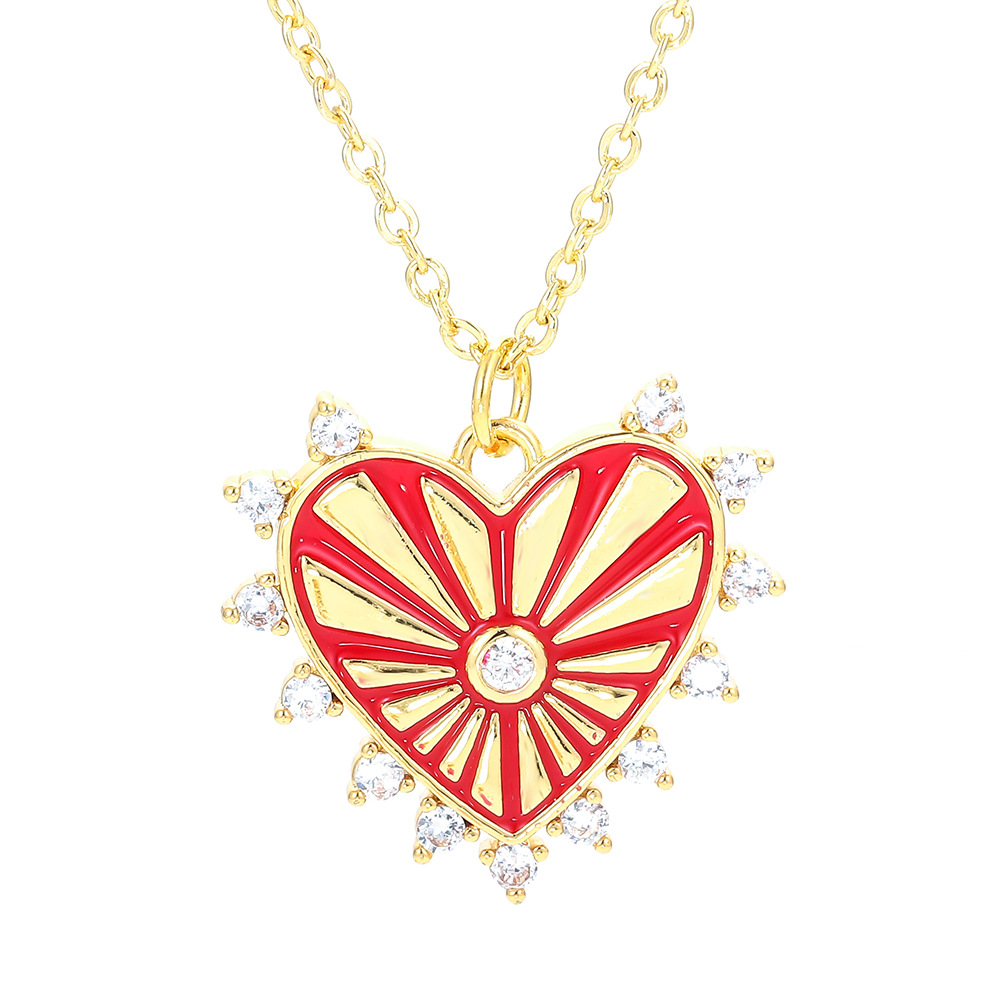 6g Weight Pendant Necklace Classification Wedding, Travel Occasion Wholesale Jewelry Heart-shaped Stripe Color Matching Pendant Copper Inlaid Zircon Necklace Nihaojewelry