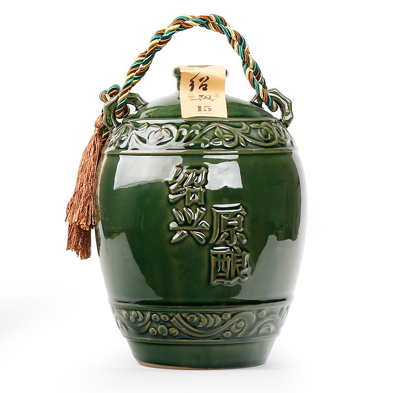 绍兴产黄酒十五年陈酿花雕酒半甜糯米酒1.5L手提陶坛装包邮！