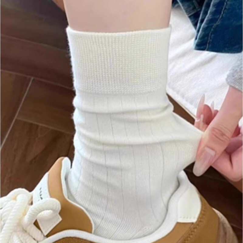 Japanese-Style Women's Socks Ins Trendy Mid-Calf Socks Versatile Vertical Stripe Solid Color Fashion Slimming Slouch Socks for Outerwear Long Socks Student