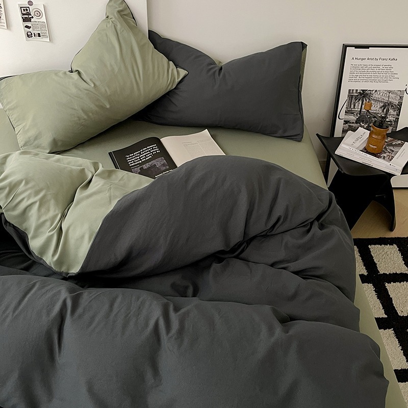 Solid Color Washed Cotton Double Quilt Cover, Bed Sheet Set, Four-Piece Set, Three-Piece Set, Bed Pillow, Pillowcase, Fitted Sheet, Modern and Simple