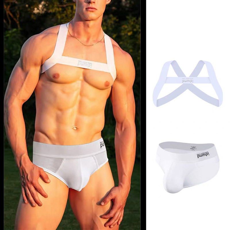[Shoulder Strap Panties Combination] Pump Men's Underwear Sexy Low Waist Slim Triangle with Elastic Sports Shoulder Strap