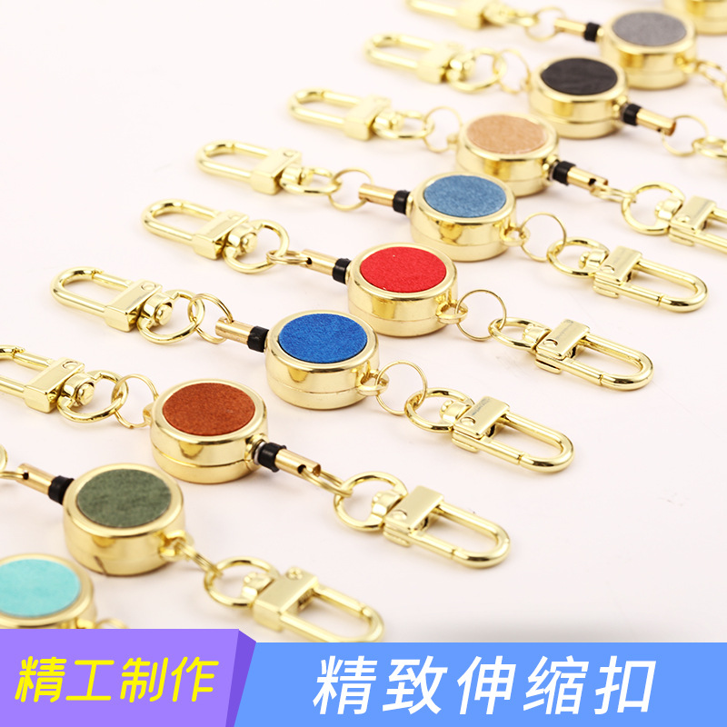 精品仿布纹皮质挂绳工牌扣证件挂绳伸缩绳卡套易拉扣伸缩卡批发