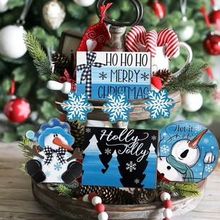 cross-border temu merry christmas winter snowflake snowman wooden layered tray home decorations desktop ornaments