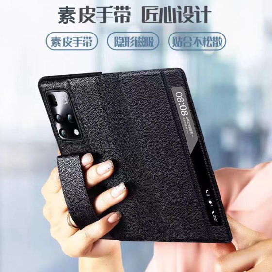 For Huawei MateX2 Mobile Phone Case New Wristband Folding Flip-like Leather Fine Hole Magnetic Suction No-turn Answer Leather Case