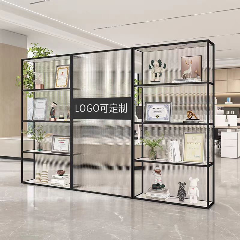 公司前台logo背景形象墙办公室屏风长虹玻璃隔断柜置物奖杯架隔板|undefined