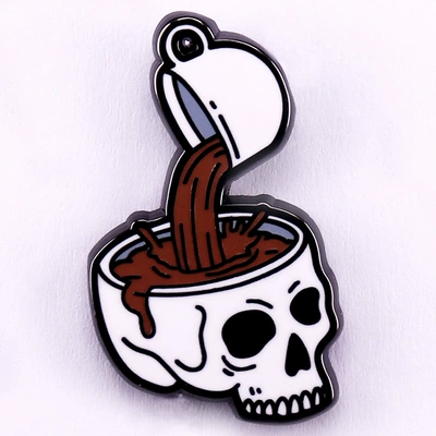 Coffee enamel pin for your head coffee skull badge