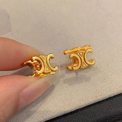 CELI金色凯旋门耳环女轻奢小众高级感纯银针耳钉精致百搭复古耳饰