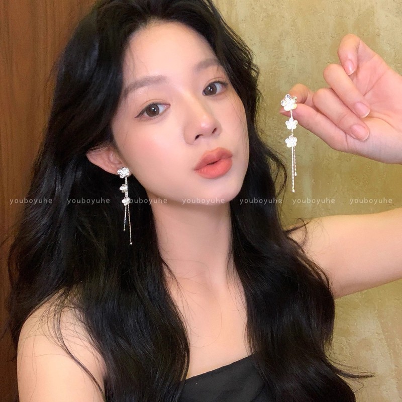温柔风花朵锆石流苏耳环女轻奢高级感独特设计精致耳钉夸张耳饰品|undefined
