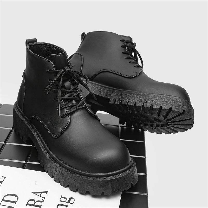 ShoeVault Derby Big Toe Martin Boots High Top British Hong Kong Style Hommes Semelle Épaisse Cuir Noir Nouvelle Hauteur Augmentant Travail_voghion.com