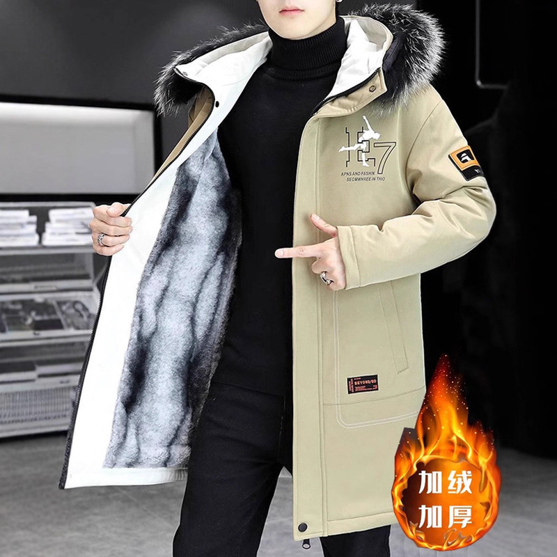 Men's down Jacket Mid-Length Fleece-Lined Thickened Parka Men's 2025 New Trendy Winter Coat