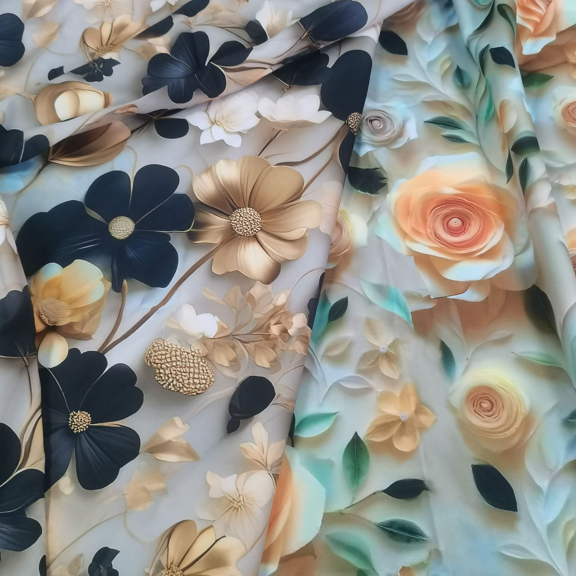 100D四面弹3D印花布料