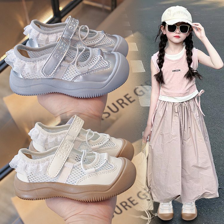 Sandalias de ballet para niñas 2025 verano nuevos zapatos de red individuales deportivos casuales para niños zapatos de princesa de suela blanda