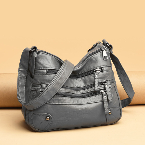Soft leather bag for middle-aged women 2025, with multiple pockets, unisex shoulder and crossbody bag, suitable for middle-aged mothers.