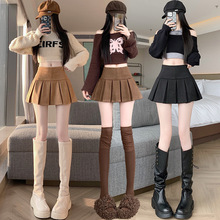 鹿皮绒百褶半身裙女秋冬高腰显瘦小皮裙休闲防走光a字短裙裤