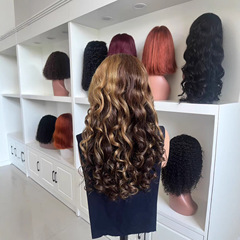 13*4lace 4/27挑染色弹力卷发真人发假发头套human hair厂家直销