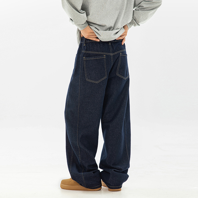 Split Silhouette Retro Jeans Men's Spring New Topstitch Design Raw Cow Pants American Straight Pants Loose Pants