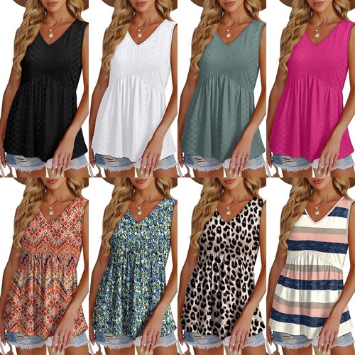 Cross-border Women's Blouse 2025 Model Ethereal Lotus Edge Top Women's Elegant Sleeveless V-neck Babydoll Blouse