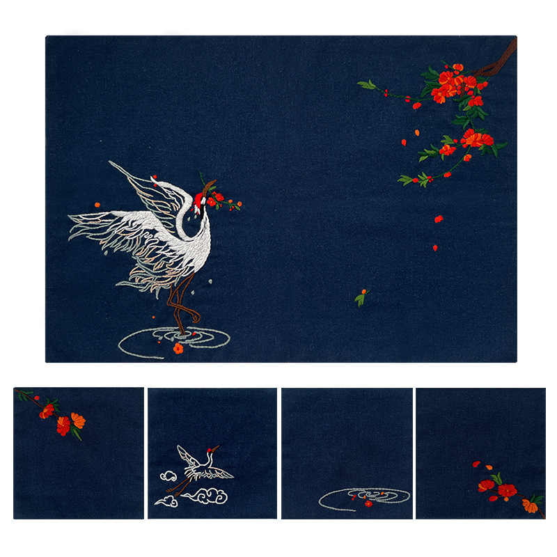 Bordado algodón y lino estera de té lu bordado zen hecho a mano diy paquete de material sala de estar absorbente traje de montaña estilo chino estera de té