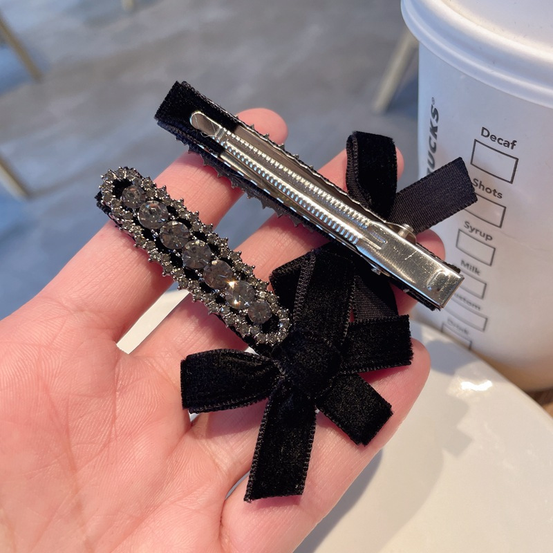 Högkvalitativ sammetsrosettklämma Super Flash strass-luggklämma liten hårnål mode all-matchande sidoklämma håraccessoarer_voghion.com