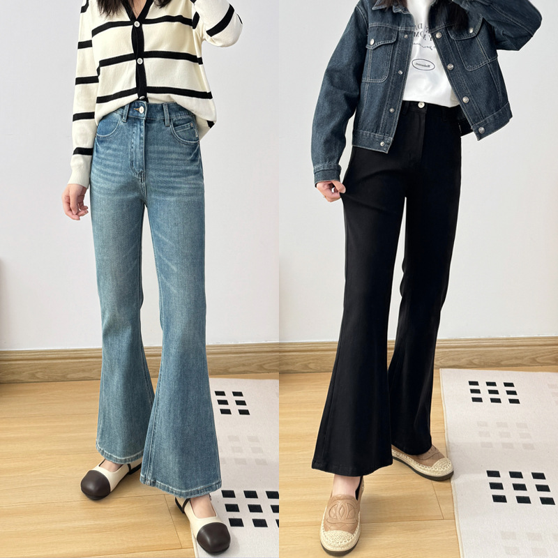 Build model legs ~ spring 2025! Four-sided soft twill flared pants women's high waist slim Denim pants