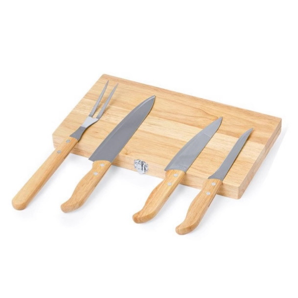 Fabricante de origen Juego de cuchillos de picnic al aire libre Cocina Tabla de cortar cuadrada Caja de cuchillos de madera de bambú Tabla de cortar Caja de bambú dos en uno