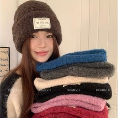 2025新款环天鹅绒加厚暖耳保护卷曲针织帽软和蜡舒适防风羊毛帽