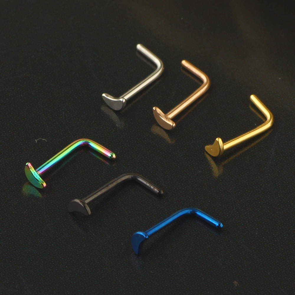 L-Shaped Moon Nose Nail Stainless Steel Nose Ring Curved Barbell Piercing Jewelry detail image 7