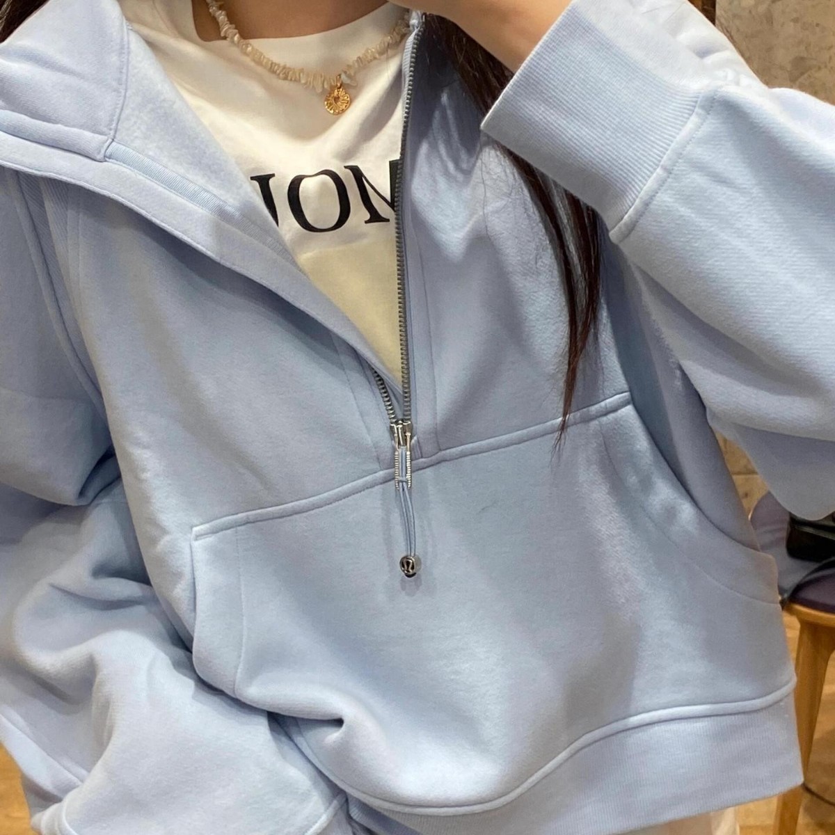 LULU original label embroidered Scuba sweatshirt for women, high collar, half-zip, loose fit, fleece-lined, long-sleeved, for sports and fitness