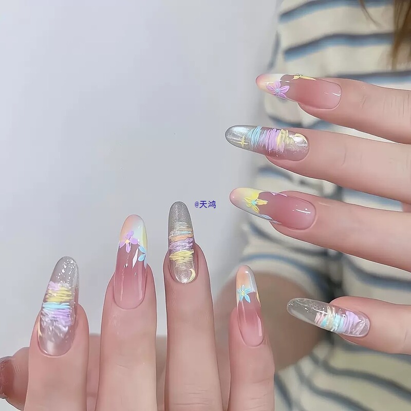 Wear Nail Summer Monet Garden Oil Painting Painted Manicure Galaxy Dream Whitening Style Manicure Patch