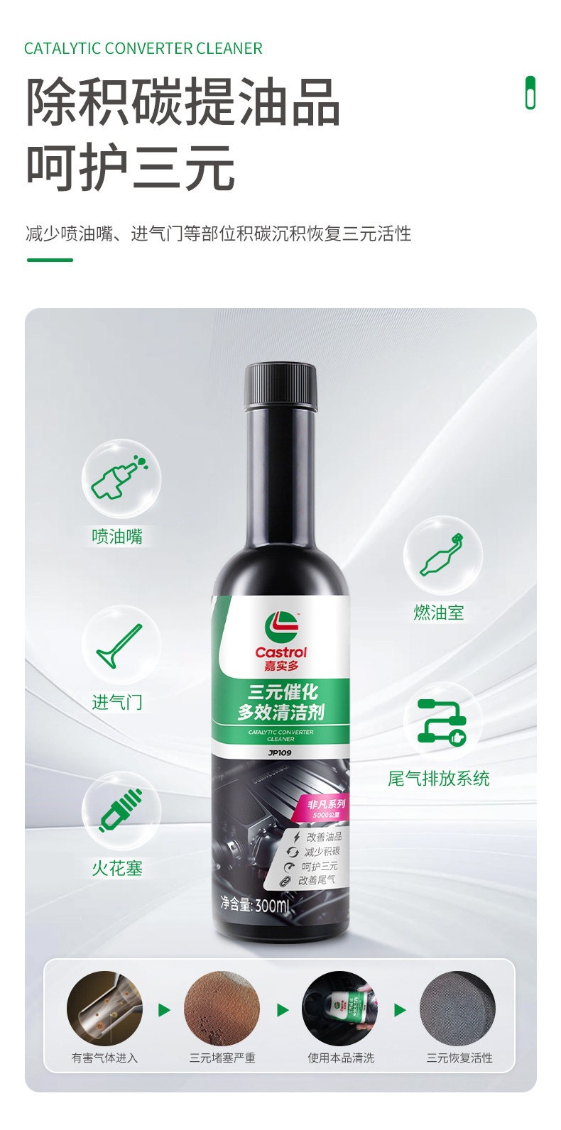 Castrol Three-Way Catalytic Cleaner, Catalytic Cleaning Agent, No-Dismantle Two-in-One Carbon Deposit Remover for Car Engines