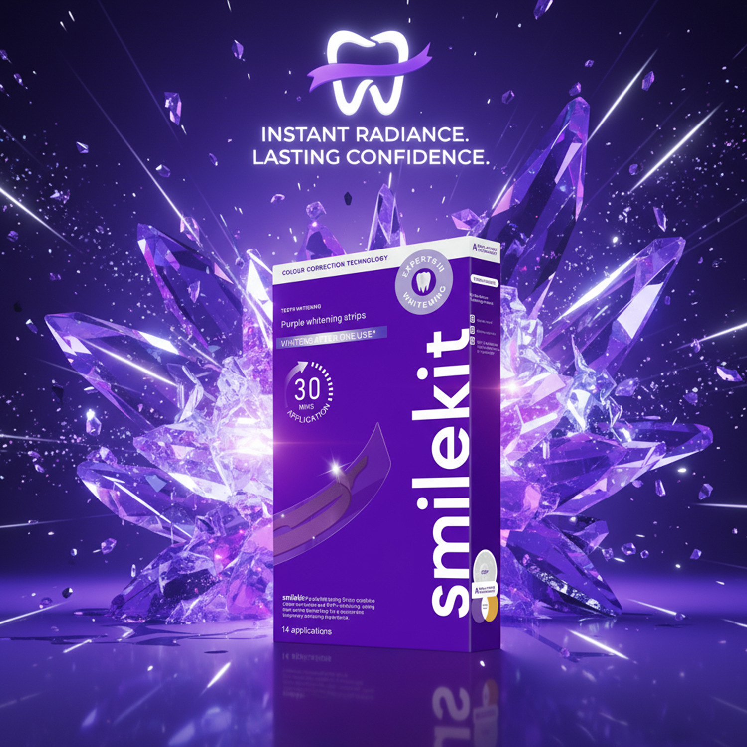 跨境新款 V34紫色牙贴Whitening Strips美白牙贴亮白去黄炫白牙贴