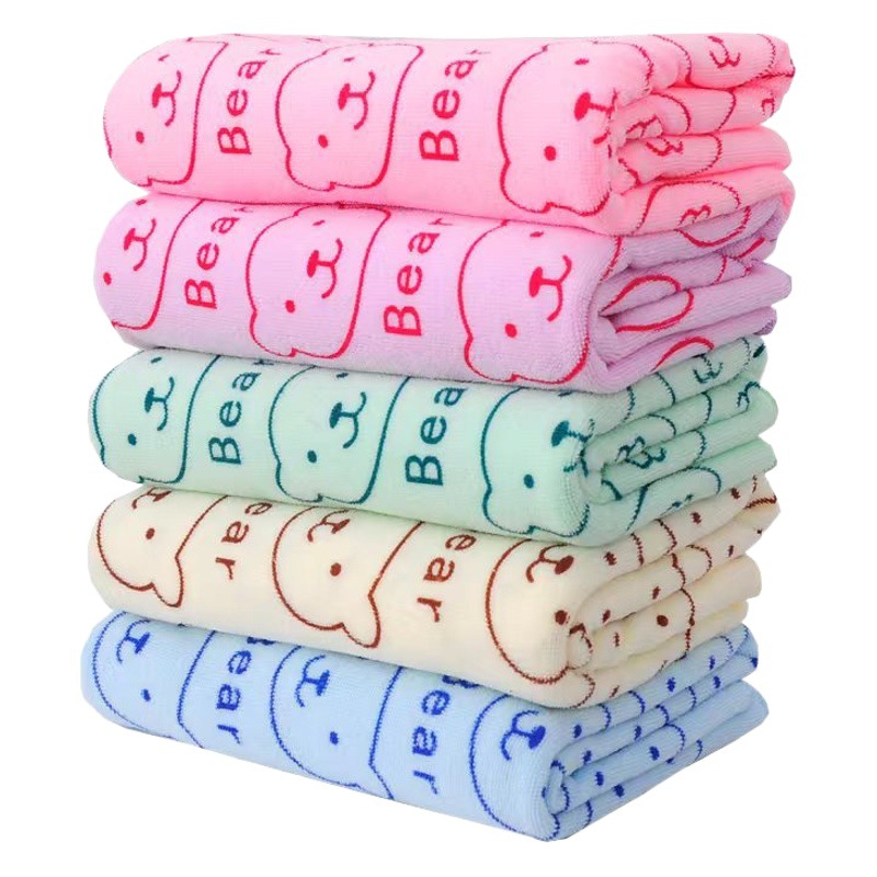 Beach Towel Bath Towel Fine Fiber Printed Bear Head Children's Bath Towel Soft Absorbent Lint-Free Household Gift Wholesale Factory