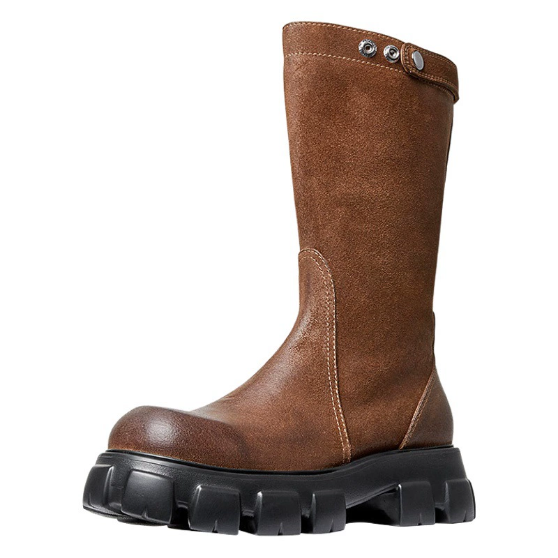 Осенние мужские высокие сапоги с верхним слоем из натуральной воловьей кожи, мужские высокие ботинки для спецодежды, легкие кожаные ботинки на толстой подошве, увеличивающие рост