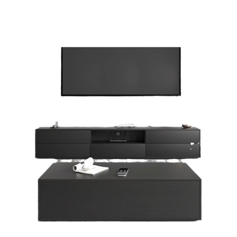 Sala de estar simple mesa de té doméstica gabinete de televisión combinado gabinete de televisión en un solo piso negro moderno armario de almacenamiento