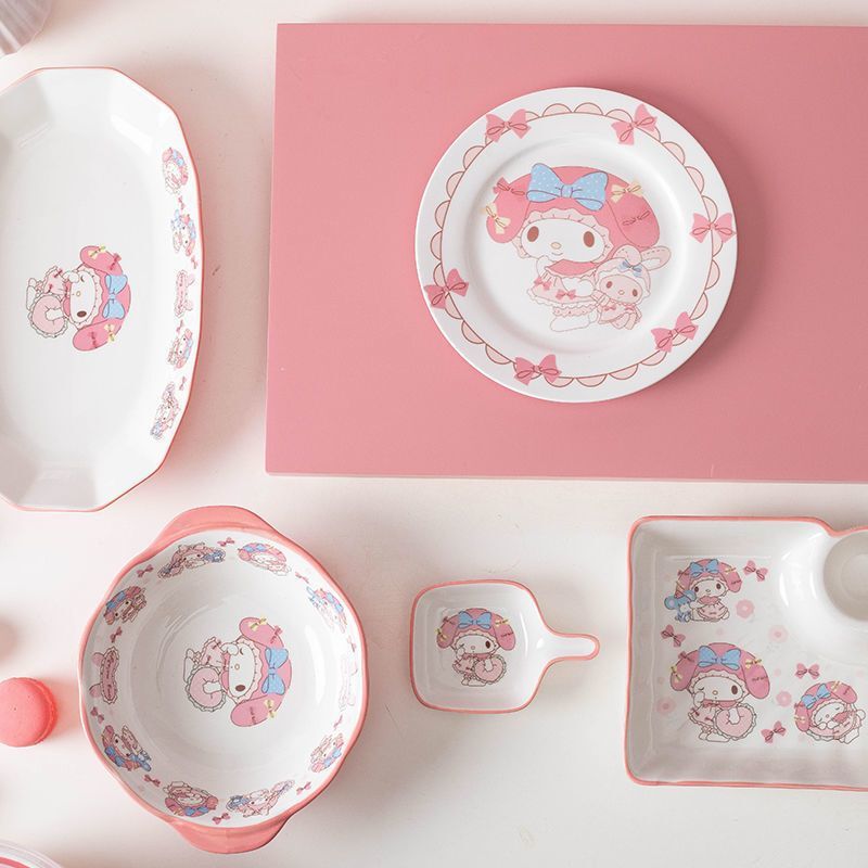 Melody Tableware for Girls, High-Looking Ceramic Water Cup, Instant Noodle Bowl, Cartoon Plate, Cute Ins Plate, Girly Heart