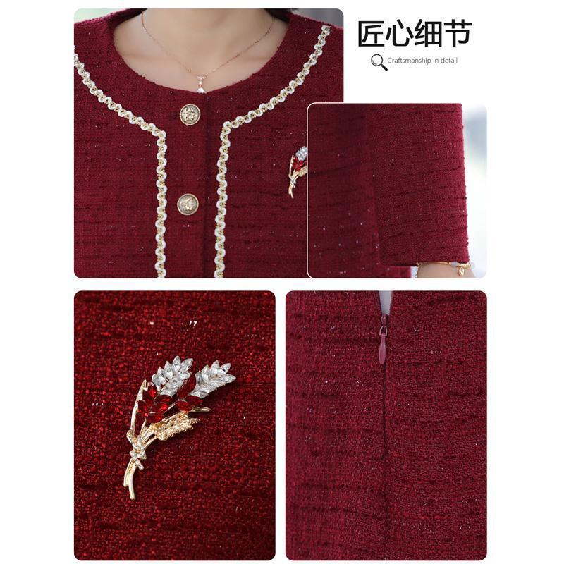 10月妈妈礼服两件套喜婆婆婚宴中老年女秋季小香风外套裙子套装秋|undefined