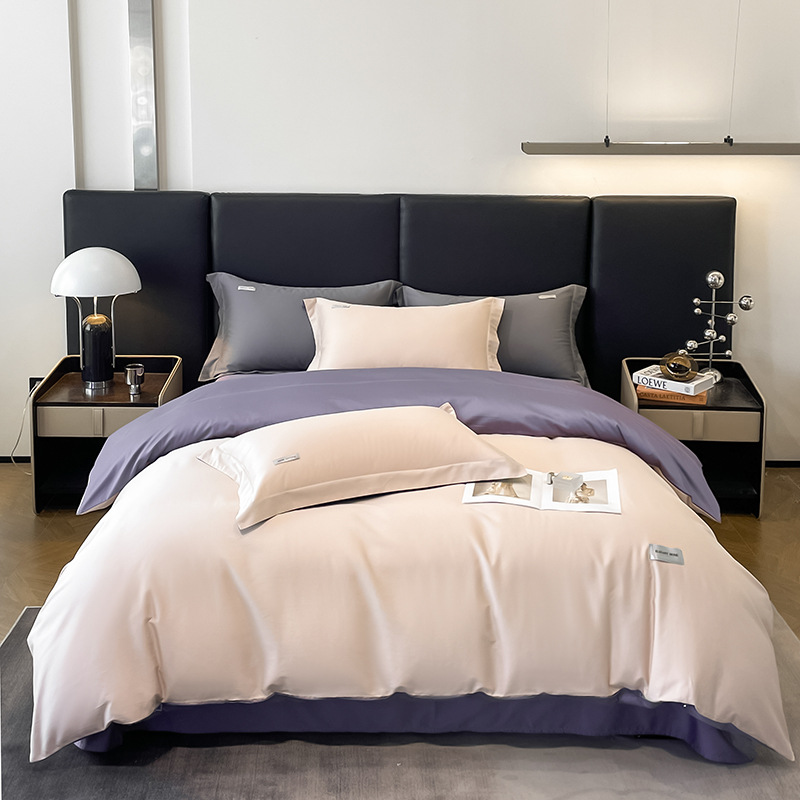 Juego de cuatro piezas de algodón de fibra larga, modelo nuevo 2024, 60 unidades, funda nórdica totalmente de algodón, estilo de sábana bajera individual, estilo de lujo ligero.