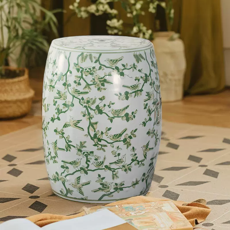 景德镇绿色陶瓷鼓凳法式陶瓷凳梳妆凳换鞋陶瓷鼓凳高温陶瓷鼓凳