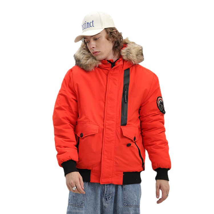 Chaqueta de Algodón con Cuello de Pelo Grande para Hombre de Poliéster para Invierno