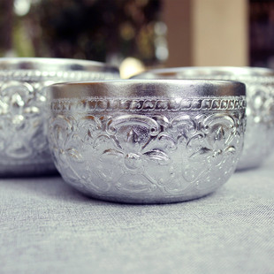 ✅ Thai Silver Tin Bowl Southeast Asian Creative Tableware Thai Restaurant Dessert Decorative Bowl Dai Ethnic Fruit Plate Capacity