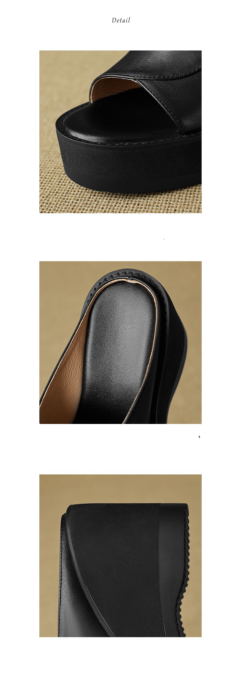 Dép sandal nữ quai chữ V đế xuồng cao gót 9 cm da bò mũi cá — đen chi tiết 12